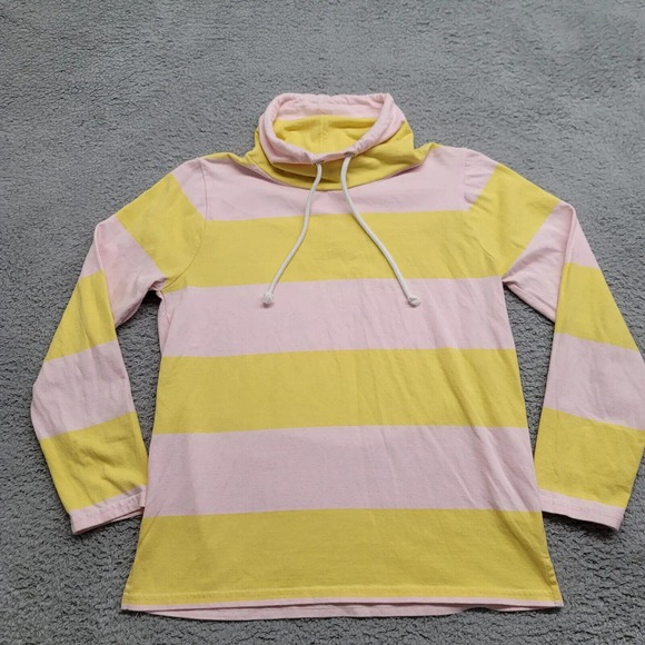 J. Crew Tops - J.Crew Sweatshirt Womens Small Pink Yellow Stripe Pullover Turtle Neck Casual